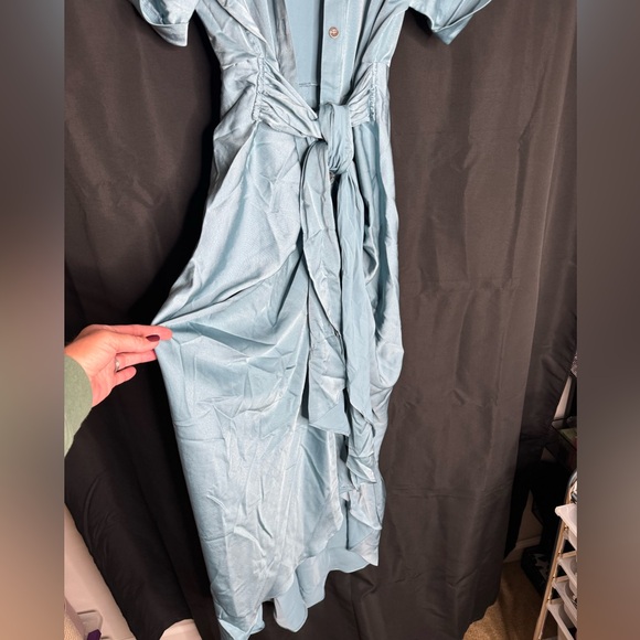 Stuck In The City Satin Midi Dress Baby Blue - Picture 3 of 4